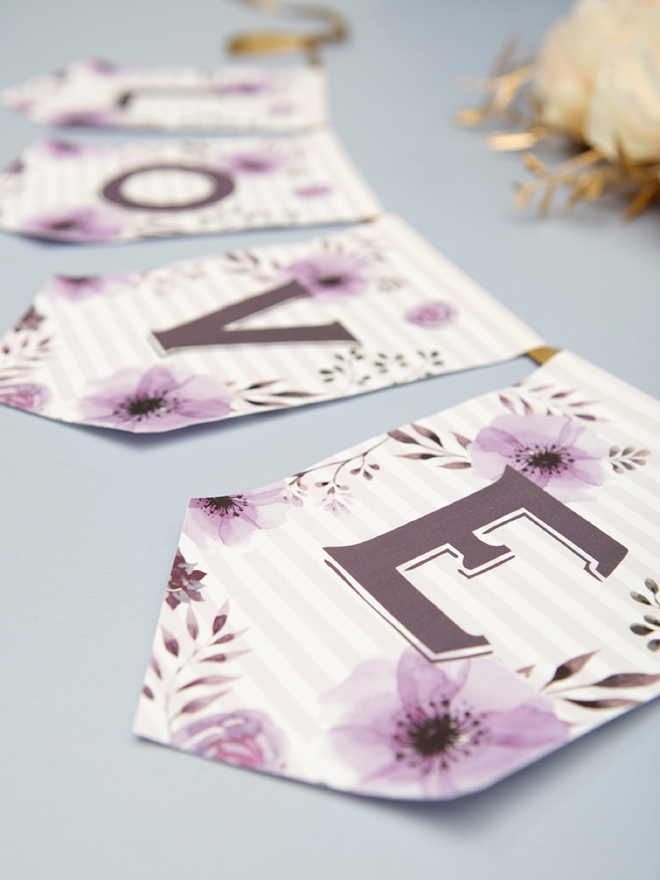 Free floral alphabet banner letters plus awesome iron-on fabric idea!