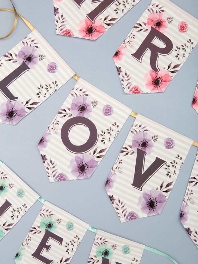 Free floral alphabet banner letters plus awesome iron-on fabric idea!