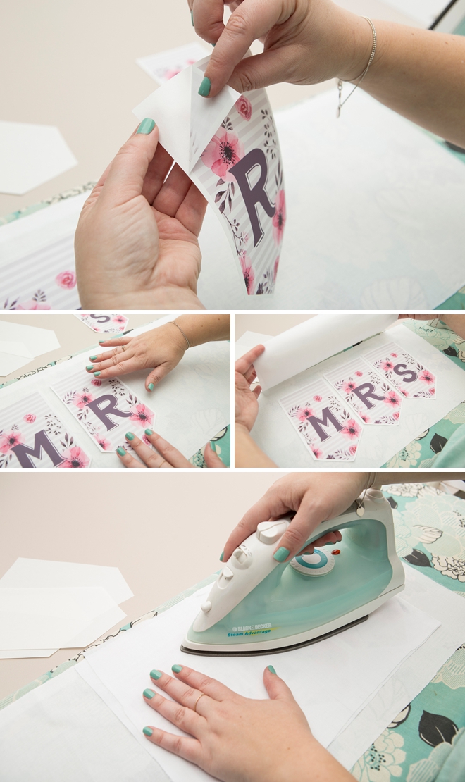 Free floral alphabet banner letters plus awesome iron-on fabric idea!