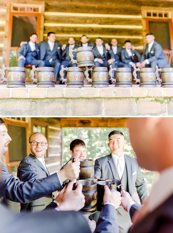 Such a fun shot of the Groom and Groomsmen cheering before the wedding!