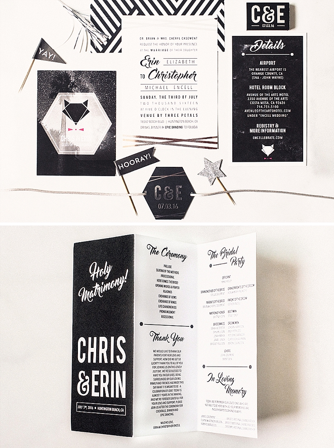 We're in LOVE with this couple's super modern wedding invite suite designed by the Bride herself!