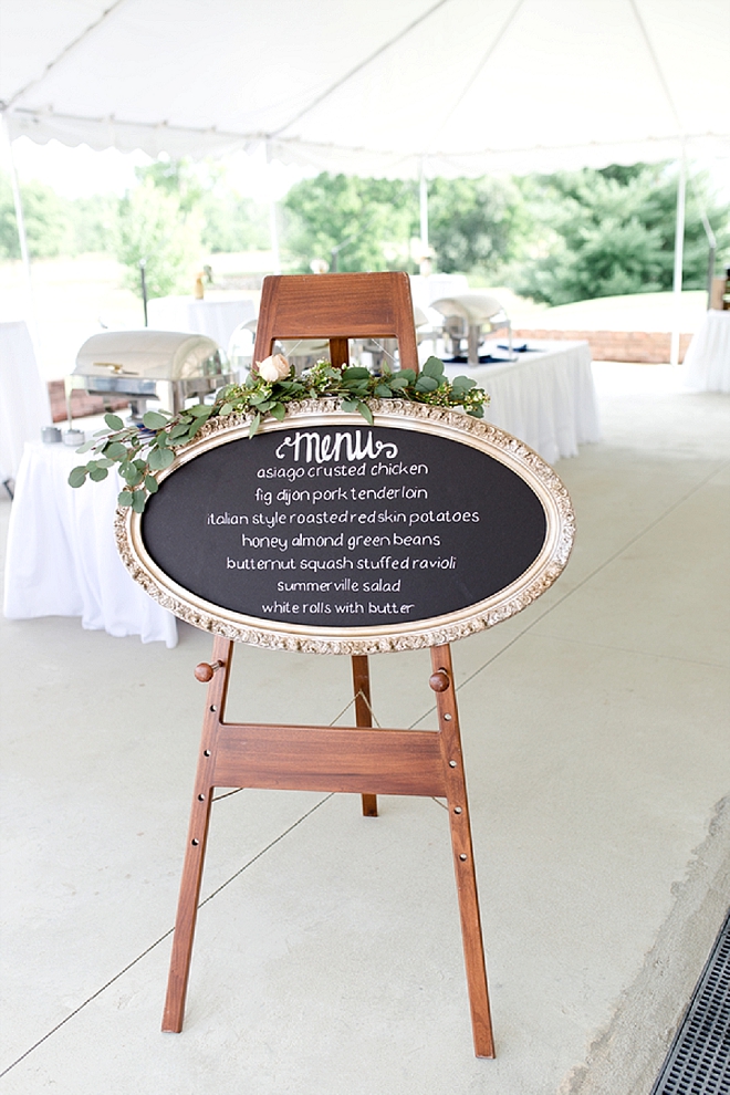 This Bride had gorgeous chalkboards for every sign - including this gorgeous menu sign!