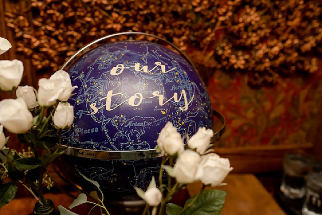 How darling is this globe sign at this lakeside wedding reception?! We love it!