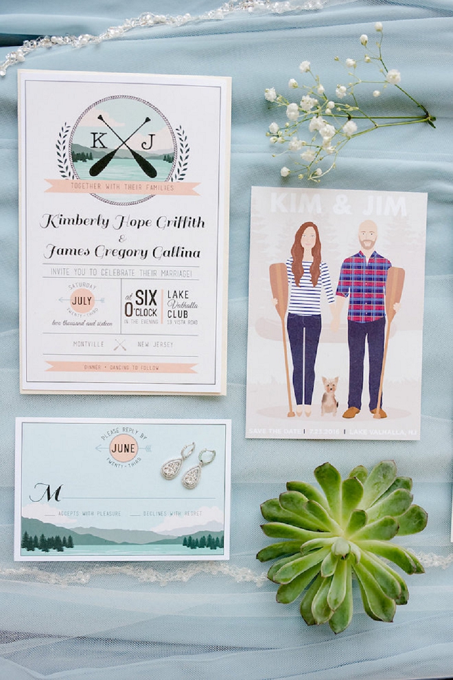 We love these amazing invitation suite for this couple's lakeside wedding!