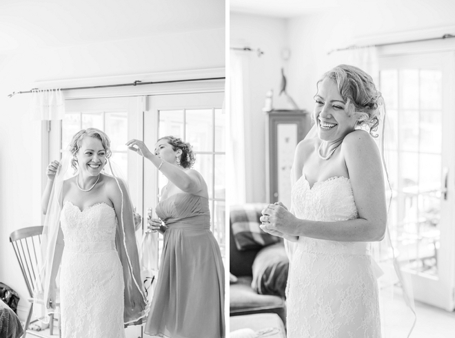 Such a cute snap of the Bride getting in her dress!