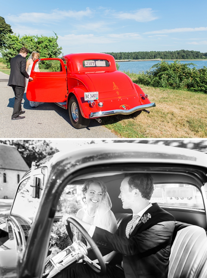 We love this couple's retro wedding car! So cute!