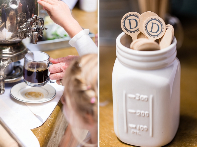 In love with these monogrammed coffee stirs perfect for this couples intimate breakfast-style wedding!