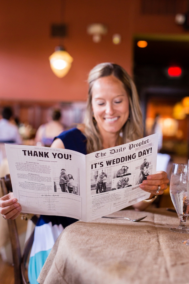 We're loving this Bride's wedding programs styled like newspapers!