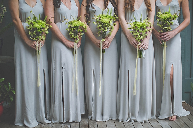 We're loving these natural green bouquets the Bride and her Mom DIY'd!