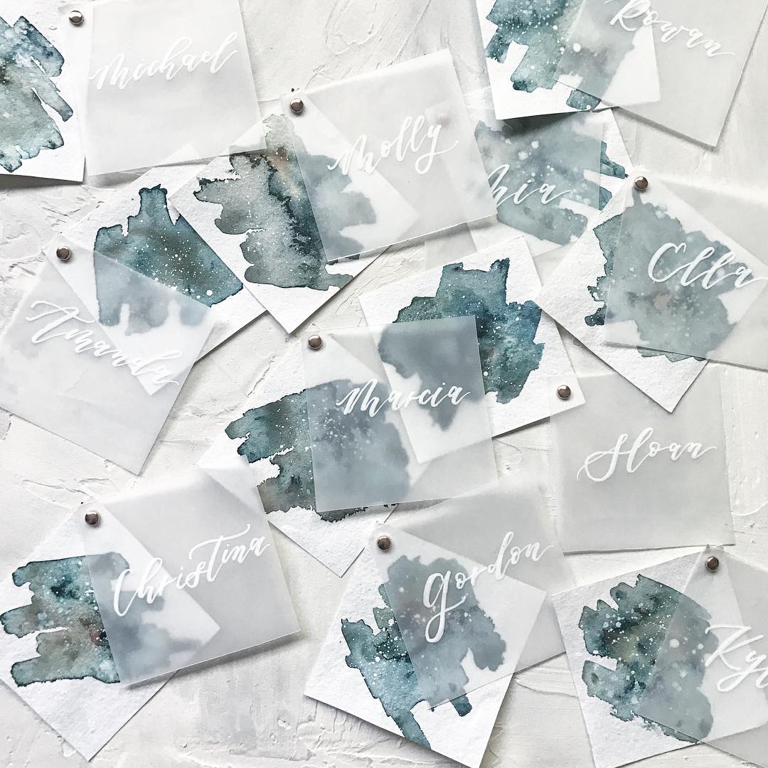 Stunning hand lettered escort cards by Bash Calligraphy