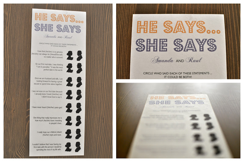 Free wedding printable: he Says She Says wedding game. I've never played this before but it looks fun! 