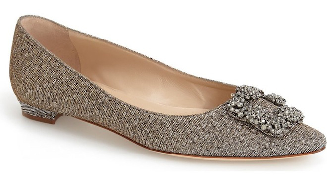 Love the glitter buckle and pointed toe of these flats!