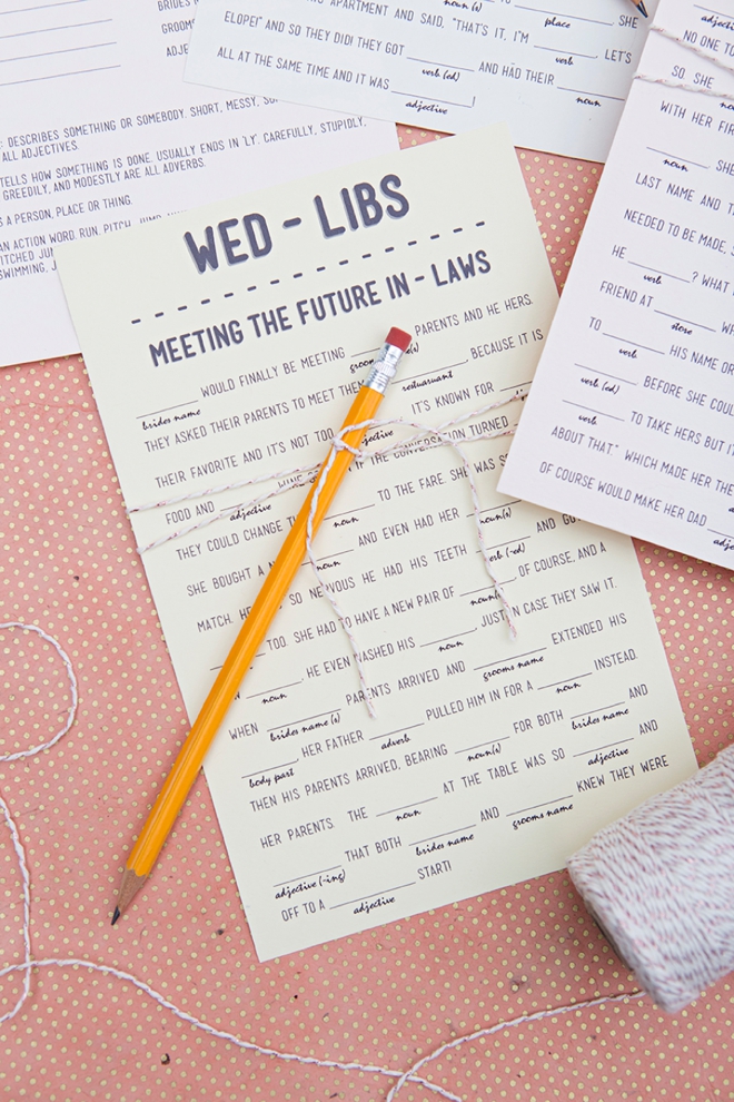 DIY Free printable wedding madlibs. Such a cute idea for a wedding!