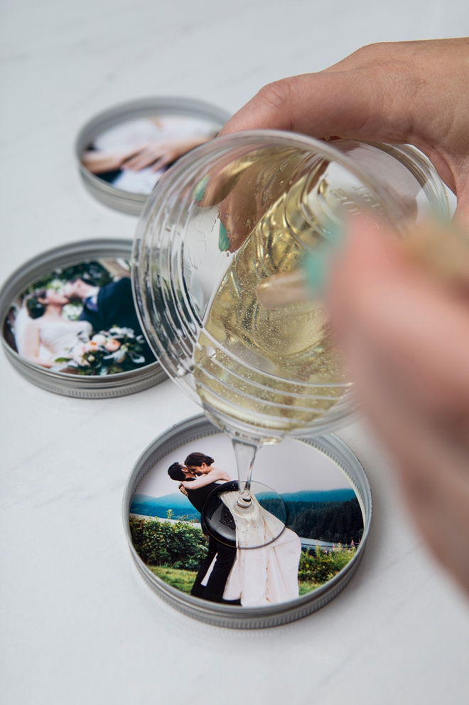 One piece mason jar lids, resin and photos make the most darling custom coasters!