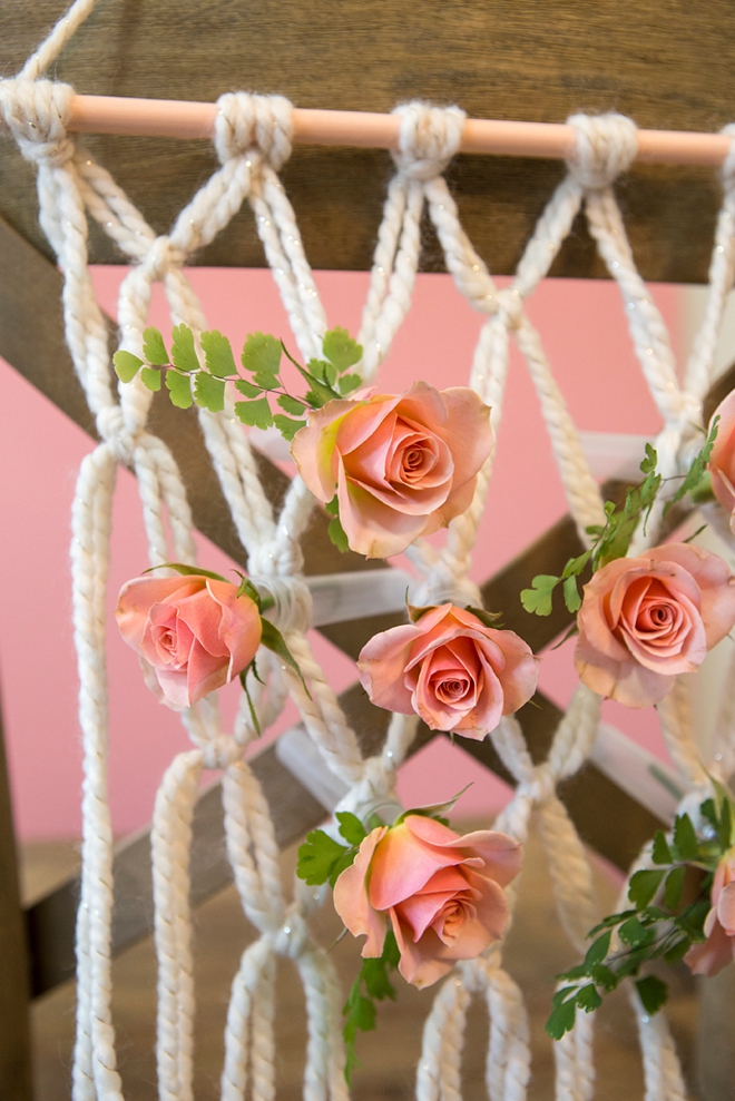 We're obsessing over these DIY yarn macramé wedding reception chairs!