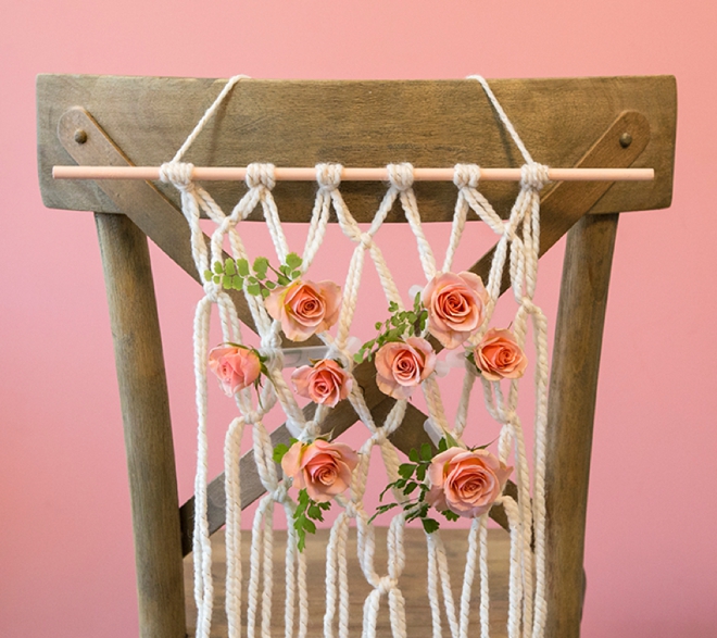 We're obsessing over these DIY yarn macramé wedding reception chairs!