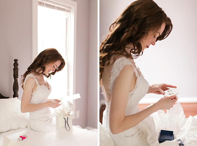 Reading a pre-wedding day note from her Groom!