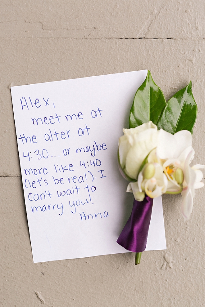 Super cute note to her Groom before the ceremony!
