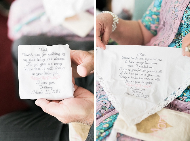 Such a cute gift for the mother and father of the bride!