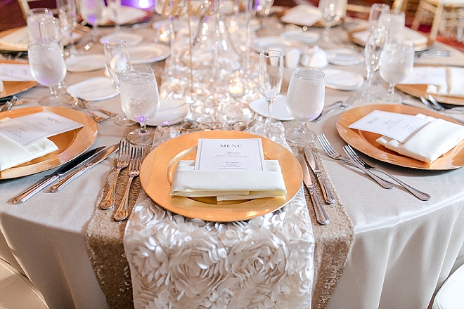 Loving this couple's gold and glittery romantic candle lit reception!