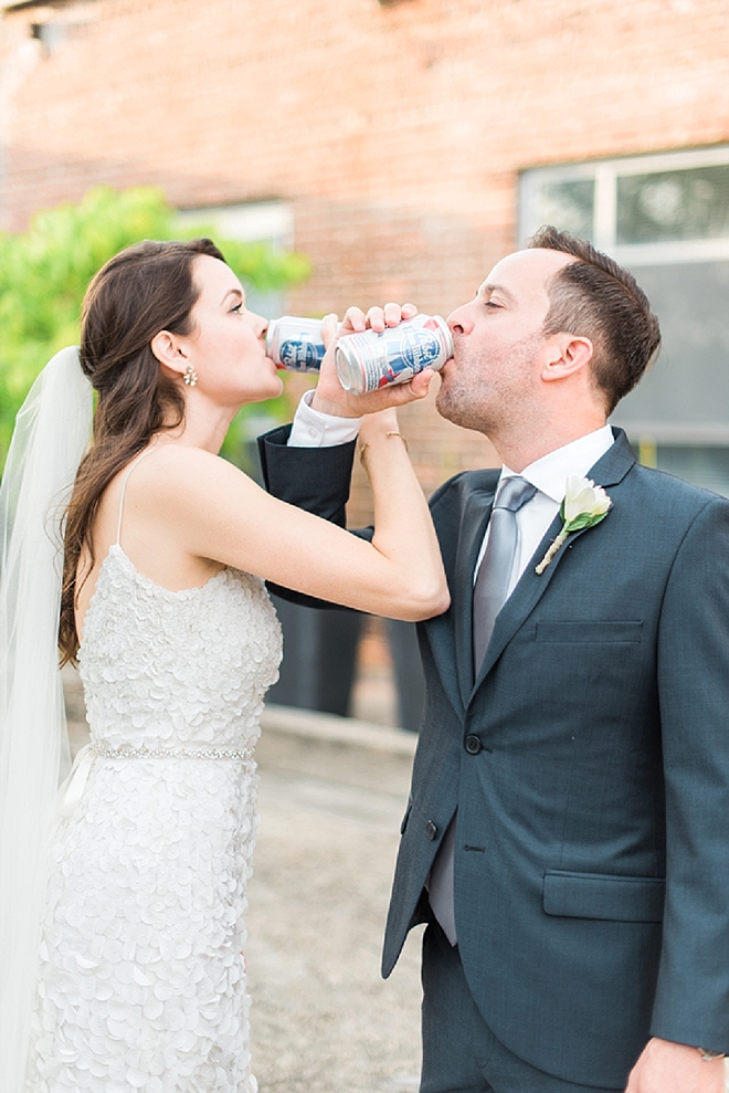 We can't get over how cute this Mr. and Mrs. and their beer cheers is!
