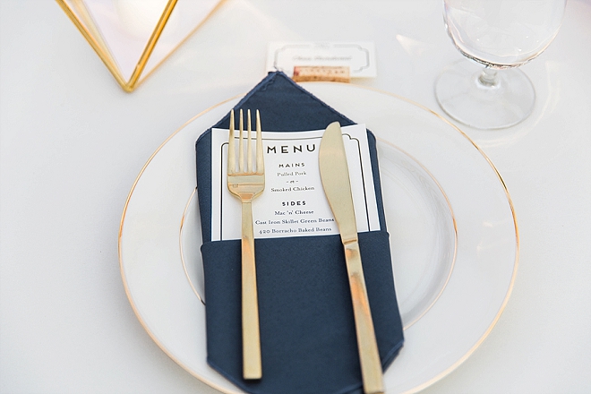 Loving the modern gold flatware at this couple's crafty reception!