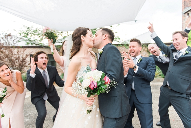 Loving these fun snaps of the bride and groom with their wedding party after the ceremony!