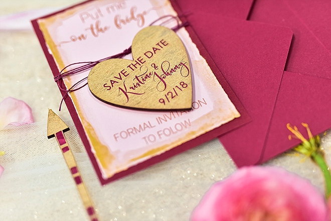 Check out these amazing pink and wooden customized invitations?! LOVE!