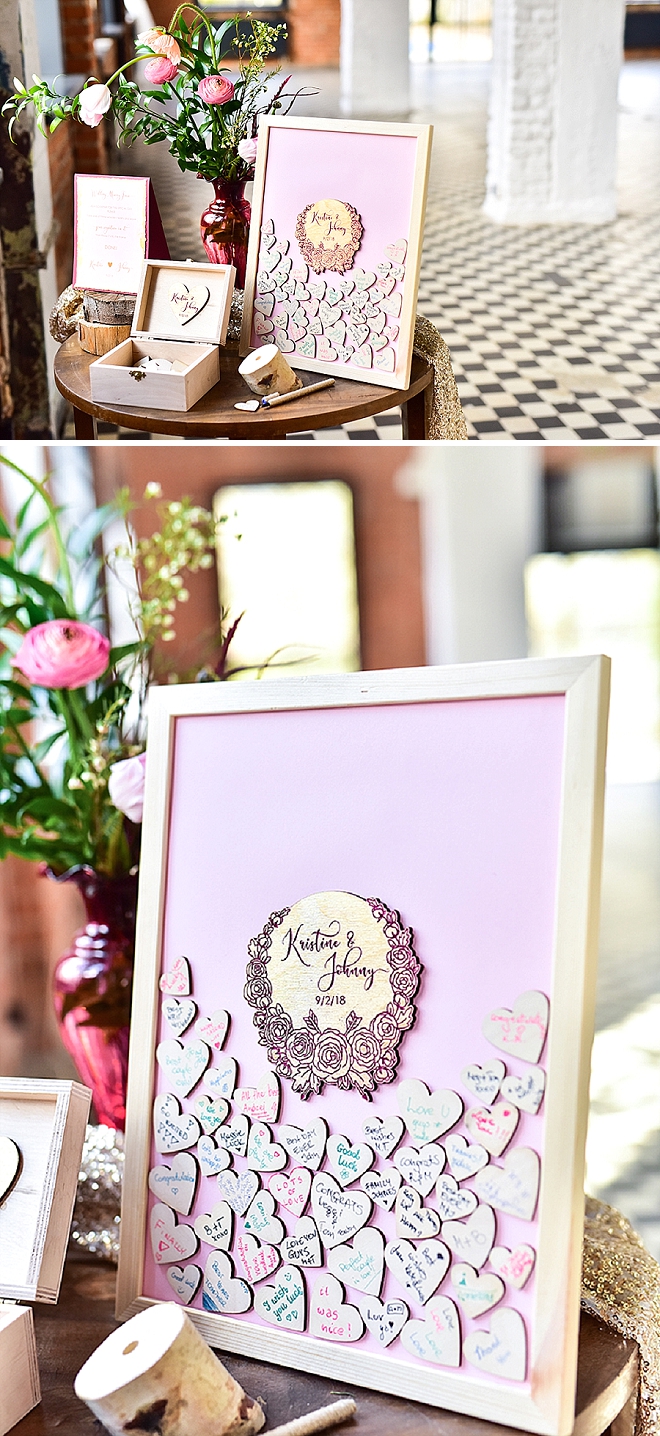 We're loving this cute and personalized wooden guest book idea!
