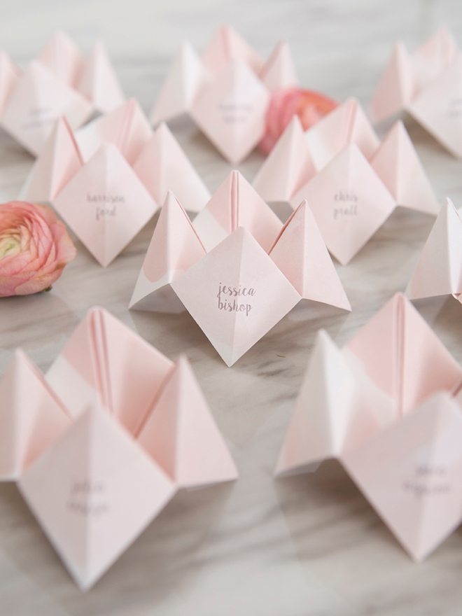 DIY cootie catcher seating cards for the win!