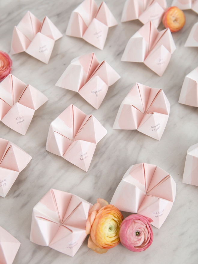 DIY cootie catcher seating cards for the win!