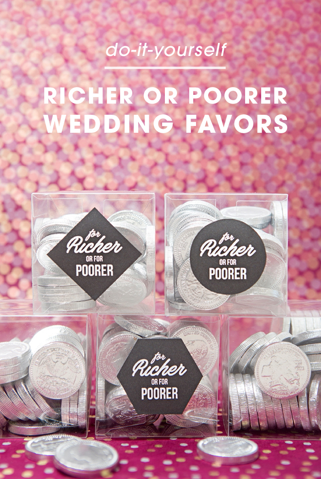 How adorable are these DIY for richer or for poorer chocolate coin wedding favors!?