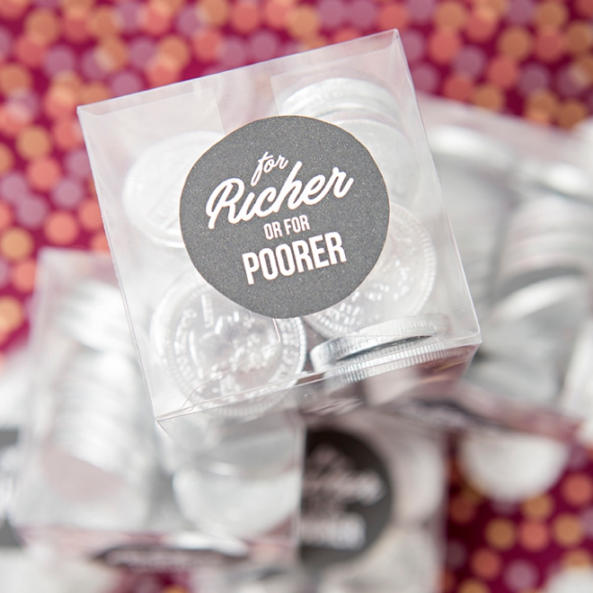 Print out these labels for free to make your own for richer or for poorer wedding favors!