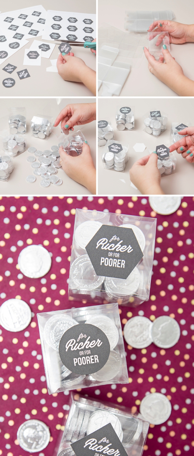 Print out these labels for free to make your own for richer or for poorer wedding favors!