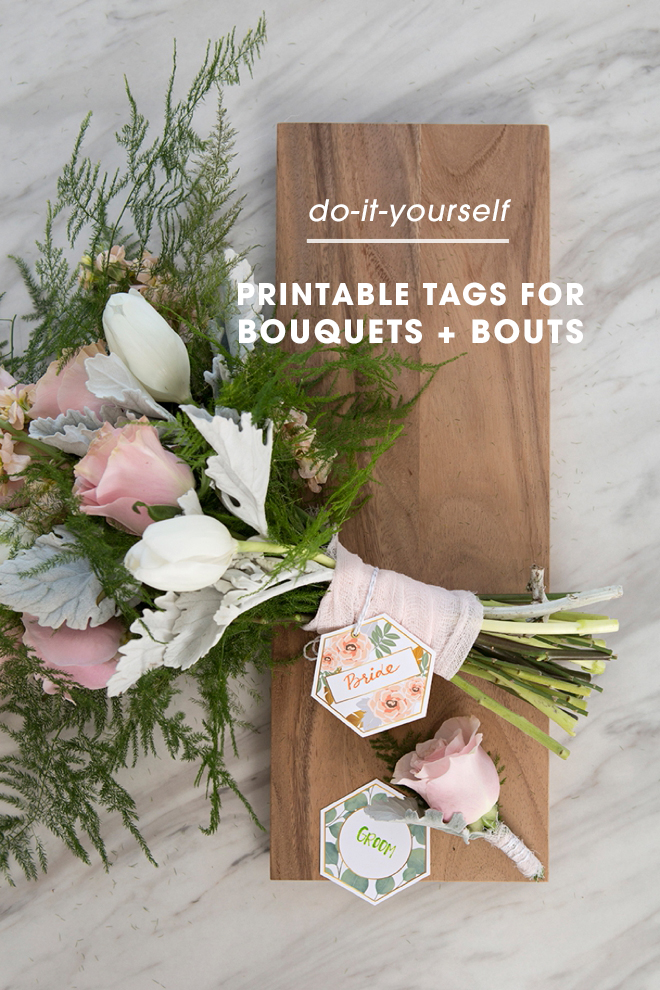 You can print these darling bouquet and boutonniere tags for free!