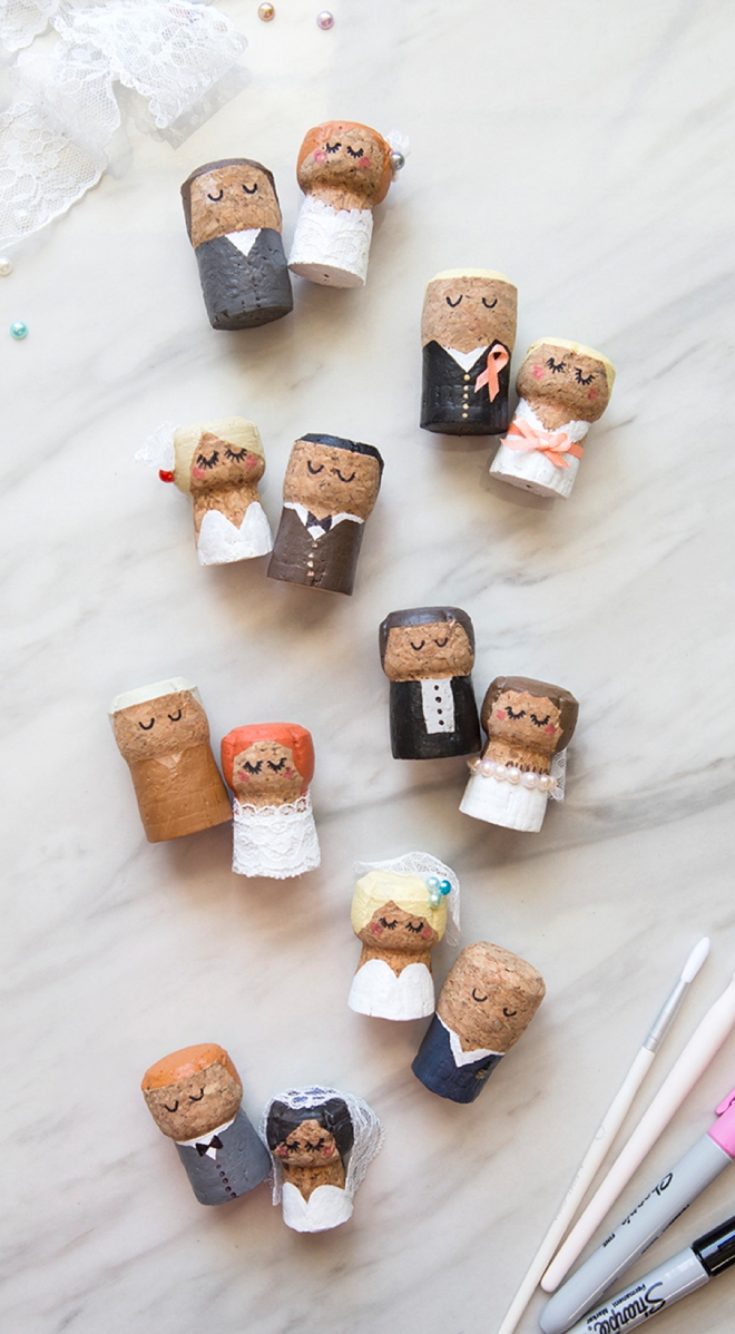 You Have To See These Diy Painted Champagne Cork Bride Groom