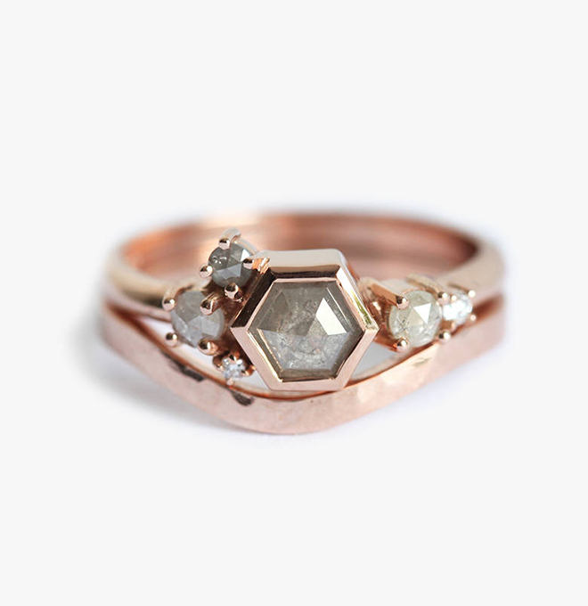 Gray Diamond and Rose Gold Wedding Set