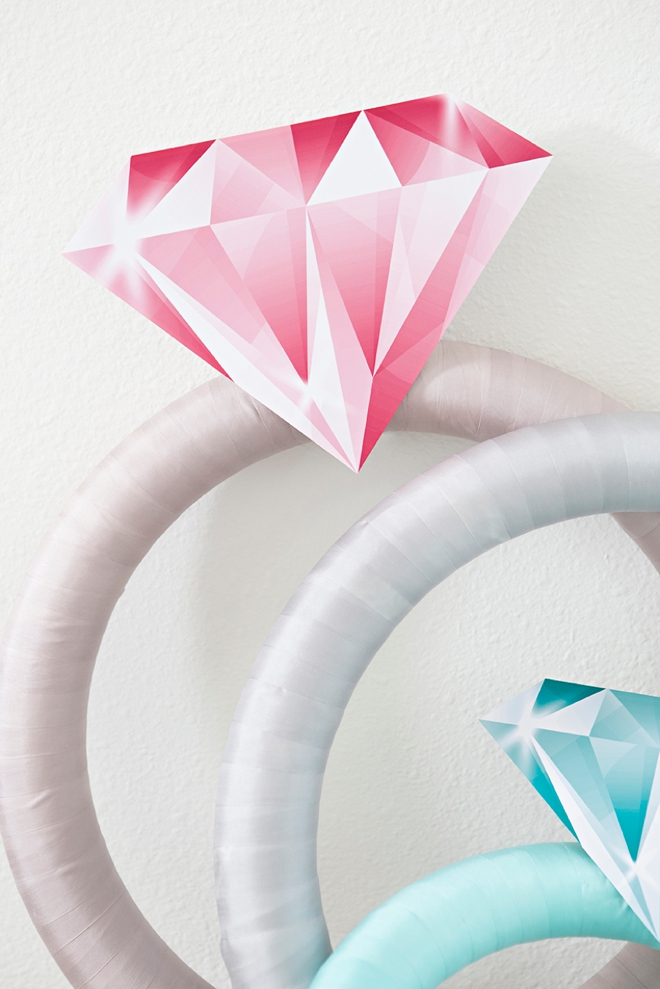 These giant DIY diamond rings will make for the perfect bridal shower decor!