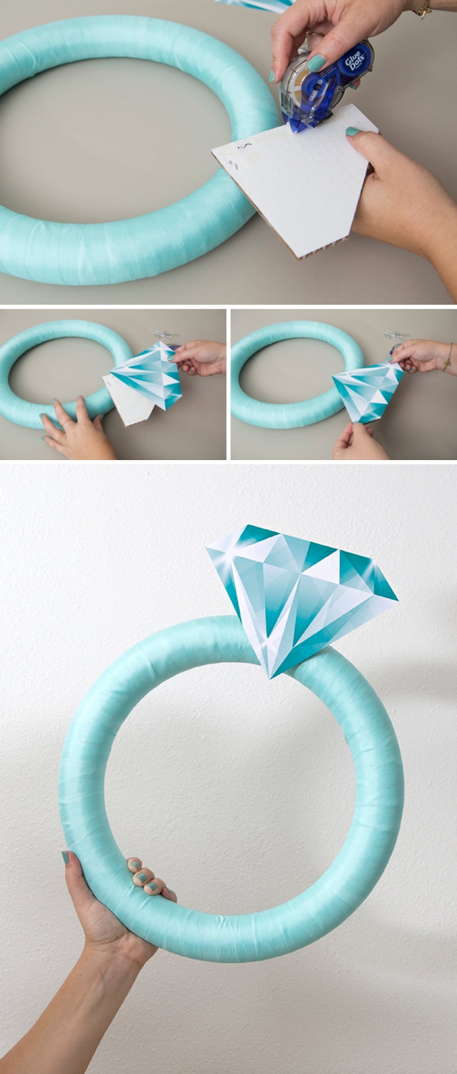 OMG, how cute is this giant DIY diamond ring wreath!?