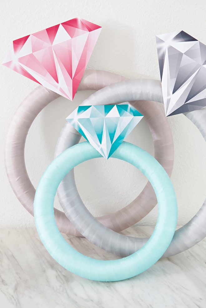 These giant DIY diamond rings will make for the perfect bridal shower decor!