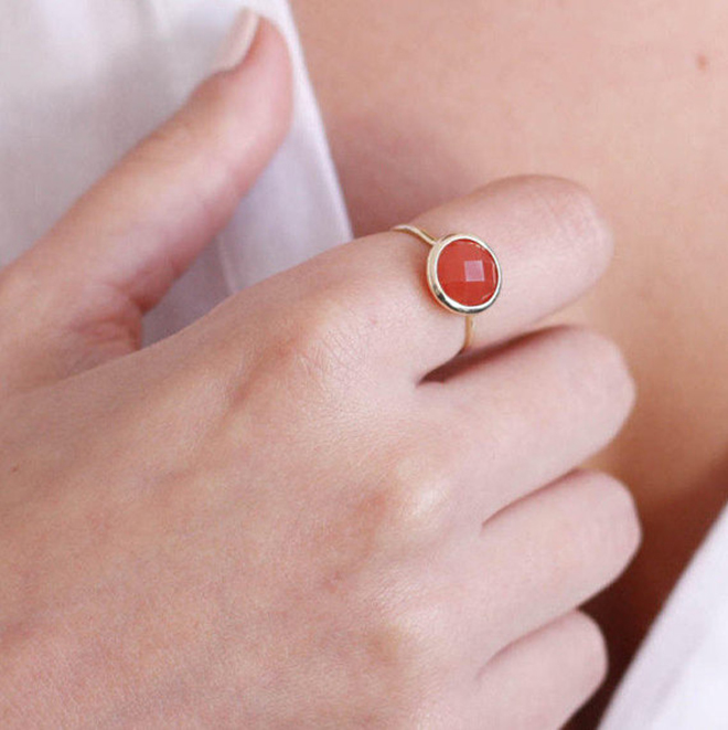 Orange moonstone ring by Kyklos Jewelry