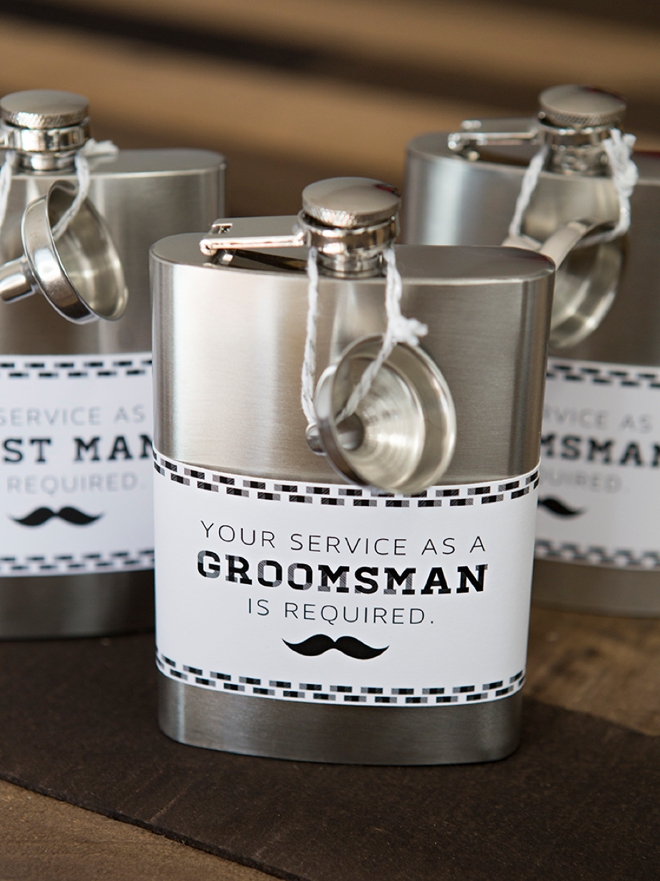 DIY Your Service As A Groomsman Is Required flask labels, SO cute!