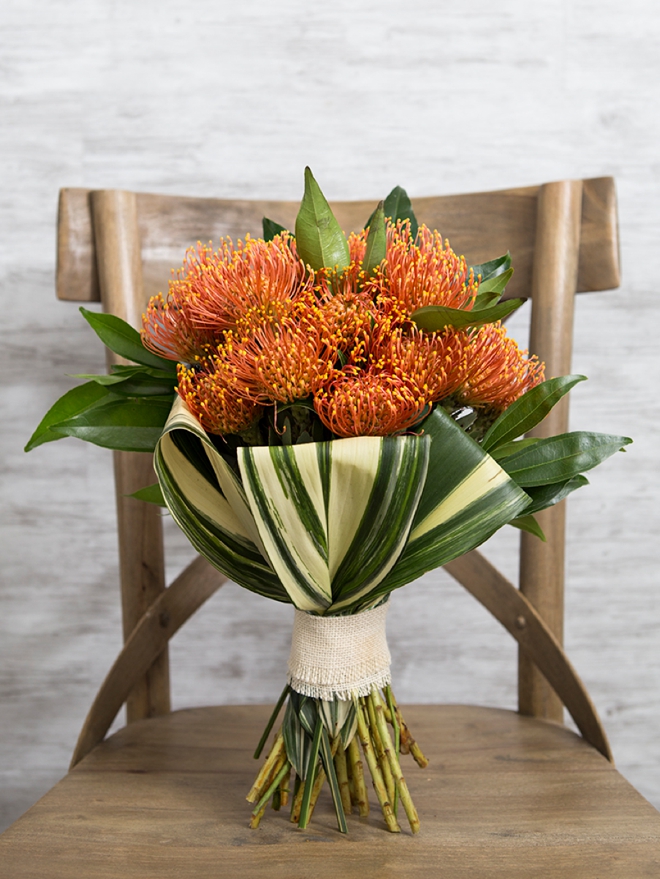 Gorgeous pin cushion protea wedding bouquet that you can make yourself!