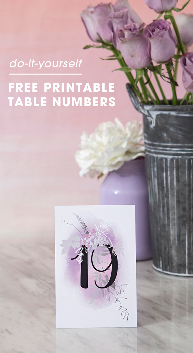 LOVE these free printable lavender and black wedding table numbers!