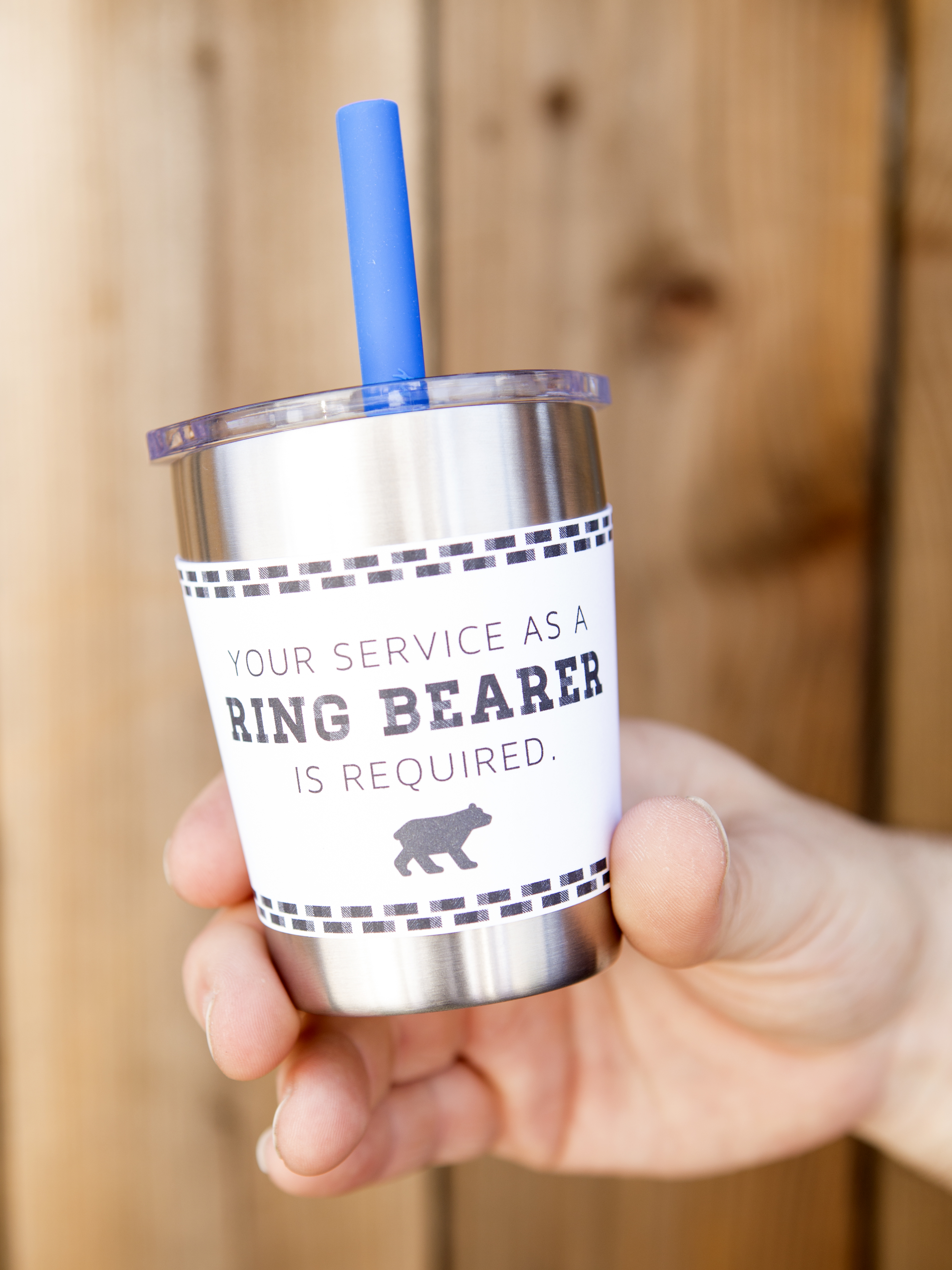 The cutest Will You Be Our Ring Bearer labels for cup gifts!