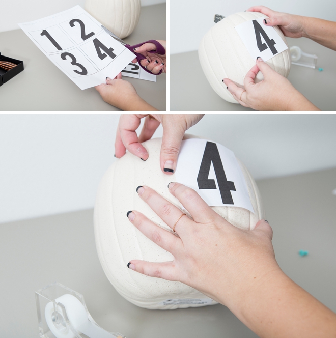 These DIY faux pumpkin table numbers would be perfect for a fall wedding!