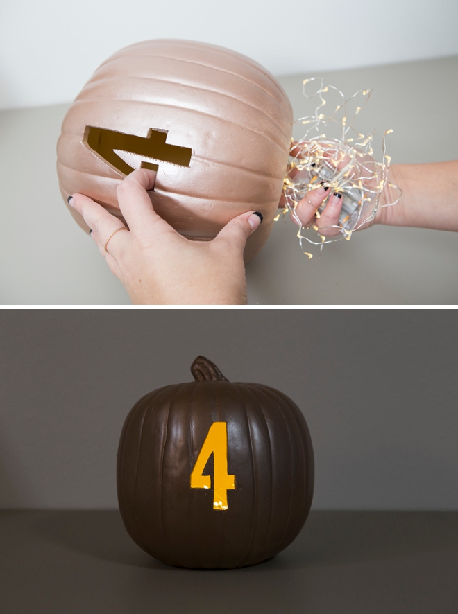 These DIY faux pumpkin table numbers are brilliant!