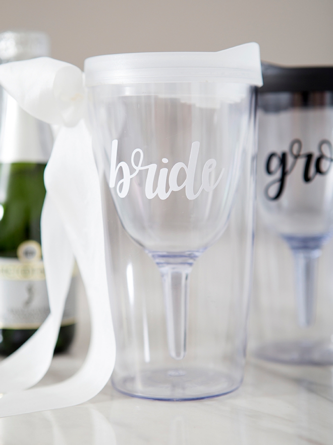 These DIY bride and groom wine tumblers are the cutest!!