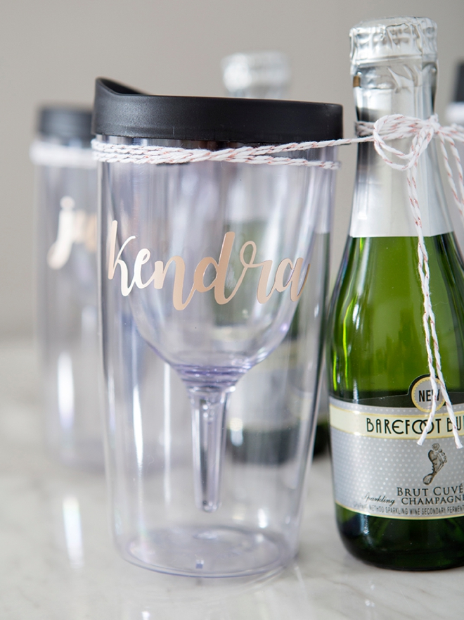 These DIY bridesmaid wine tumblers are the cutest!!