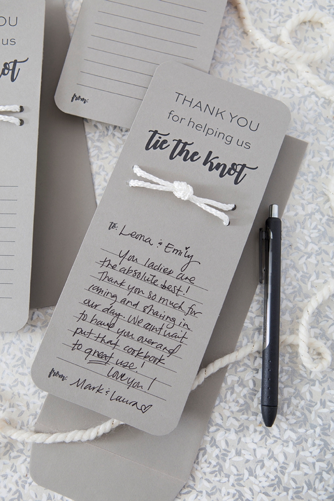 These DIY, Thank You For Helping Us Tie The Knot thank you cards are the cutest!!